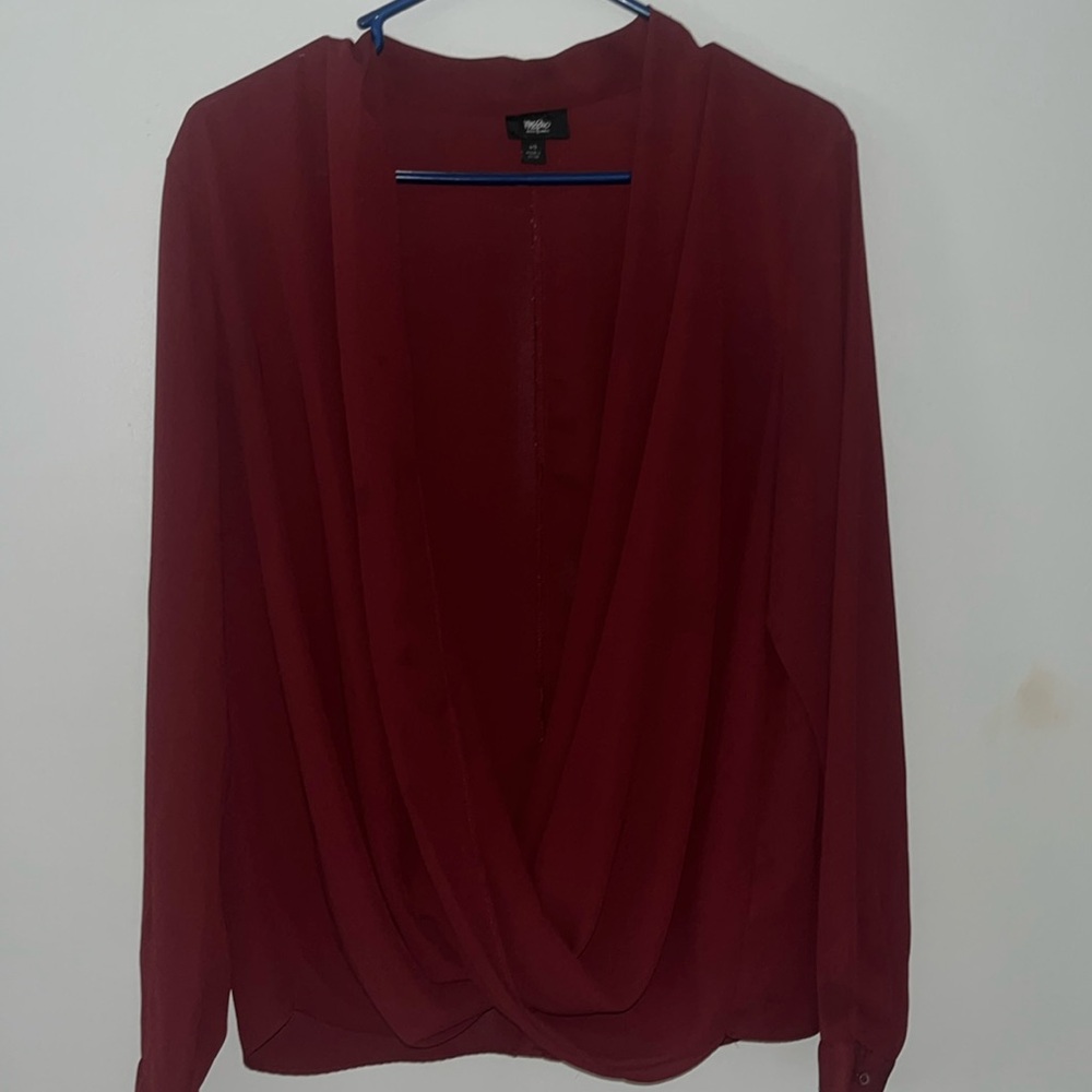 Deep V Burgundy Blouse